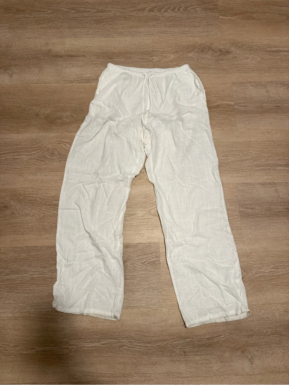 Daydreamer White Casual Linen-Blend Chinos